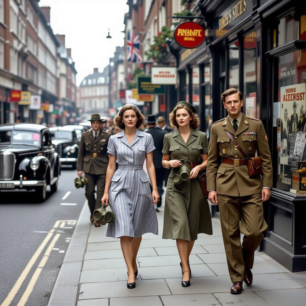 1940s London Street Scene in Wartime Style