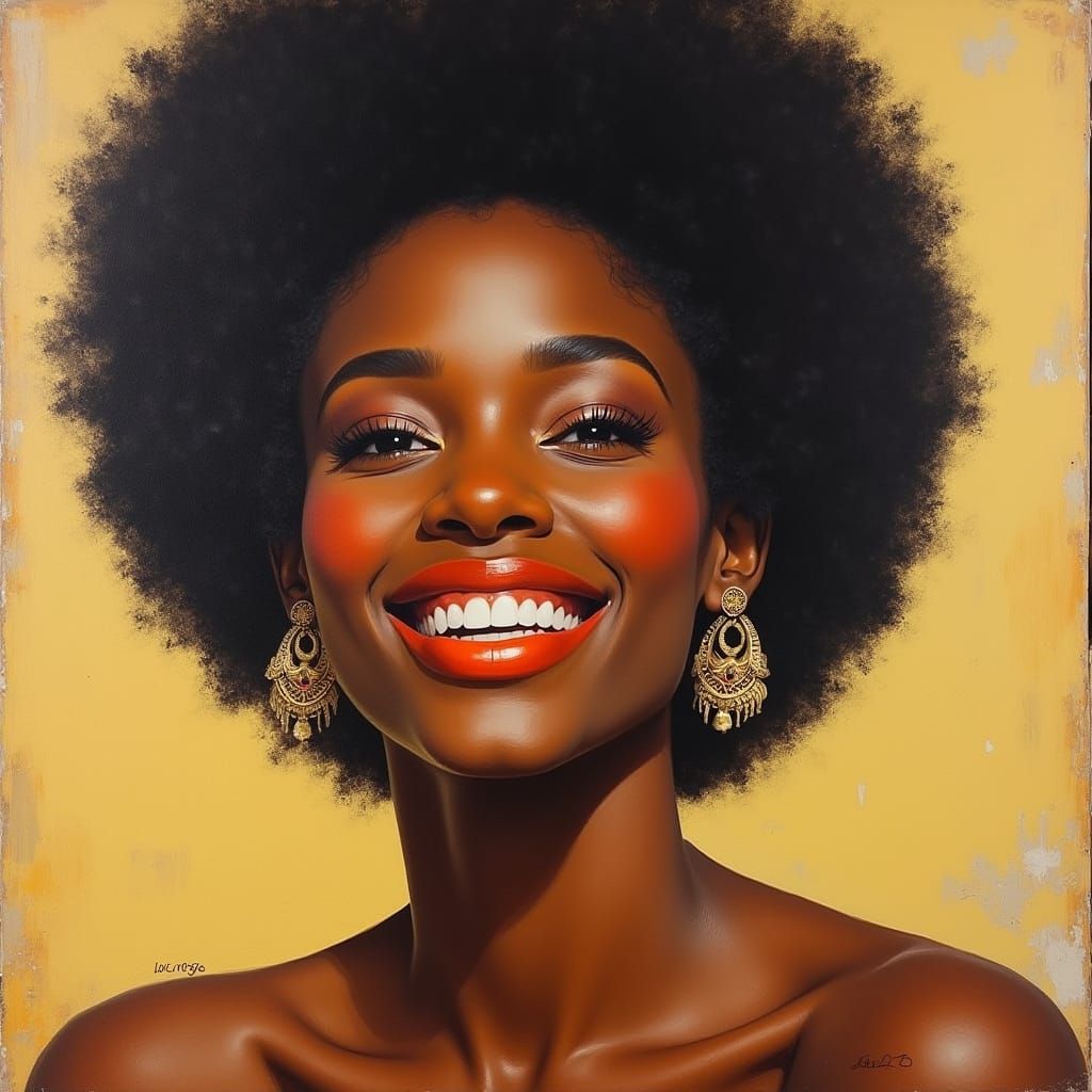 1970s African American Woman Portrait in Impressionist Style