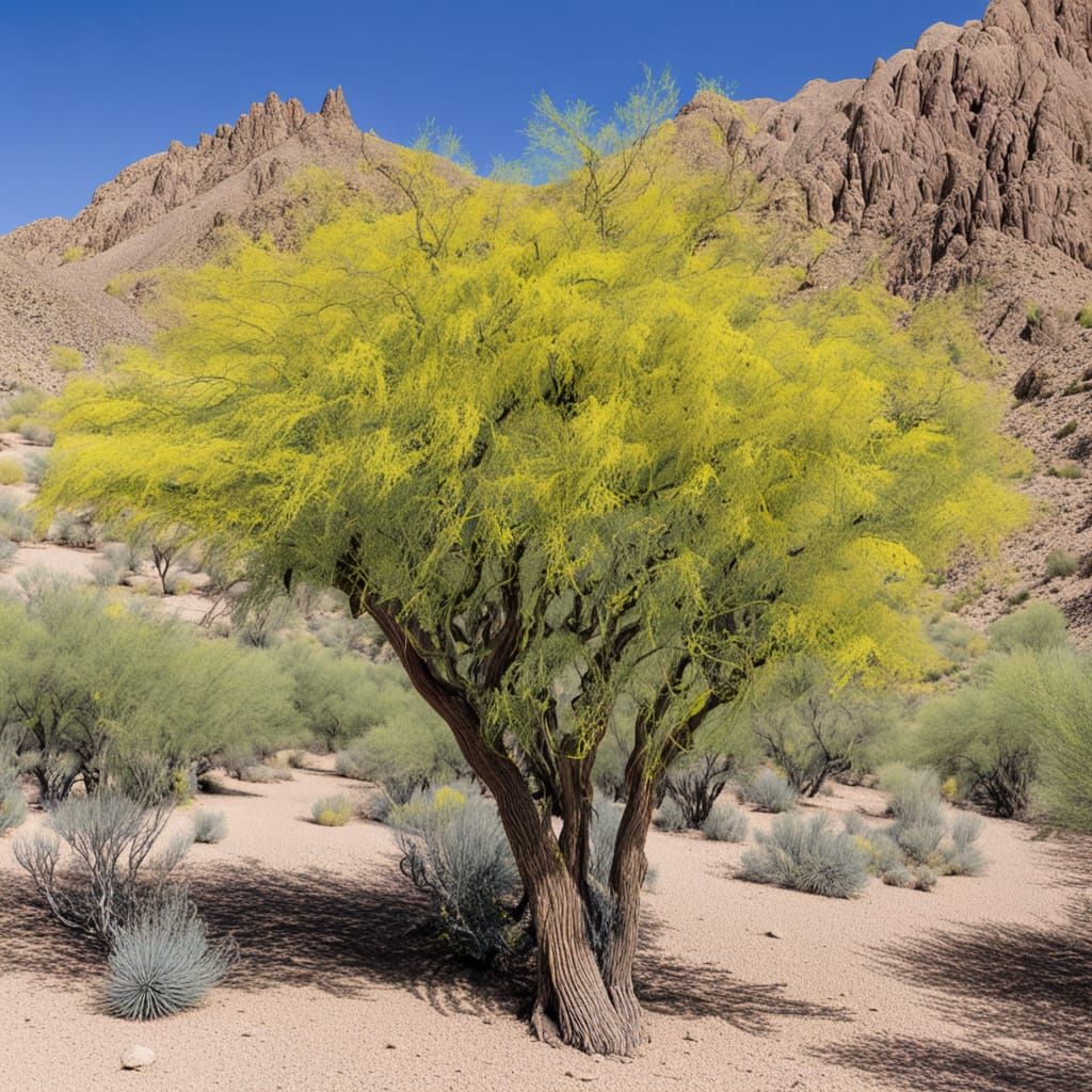 Yellow-Green Foothills Palo Verde Tree Bark and Tiny Leaves