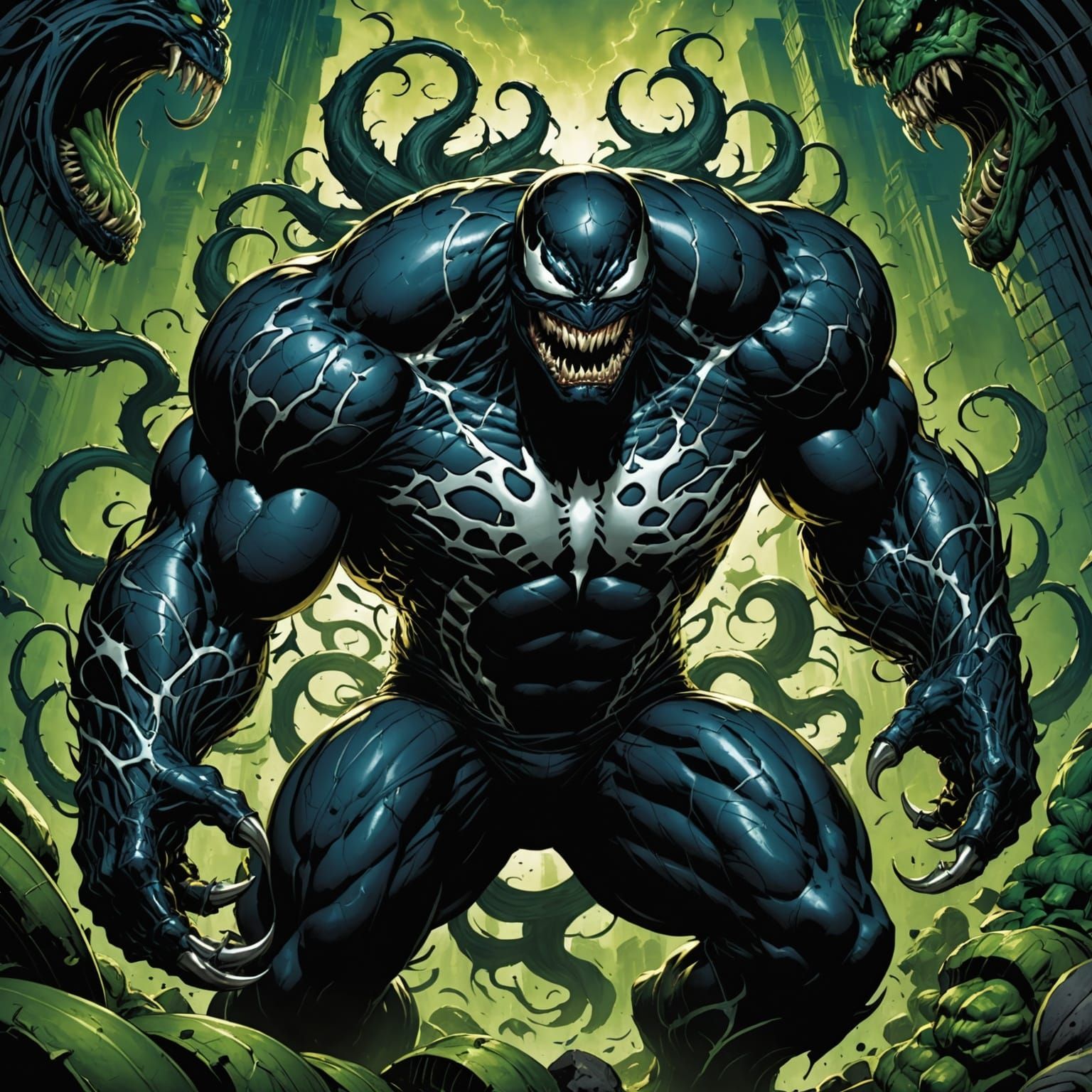 Venom Symbiote Possesses the Hulk: Comic Book Art