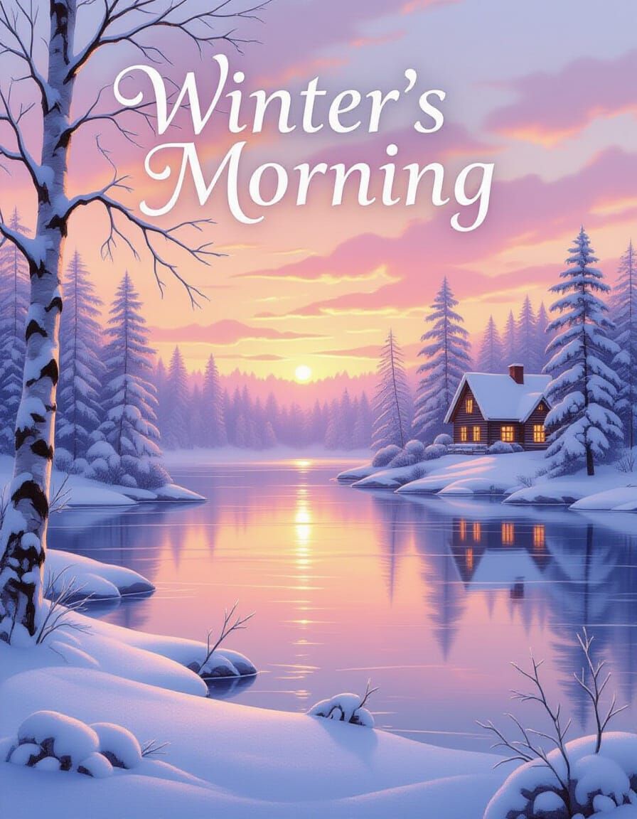 Serene Winter Landscape at Dawn with Soft Pastel Colors