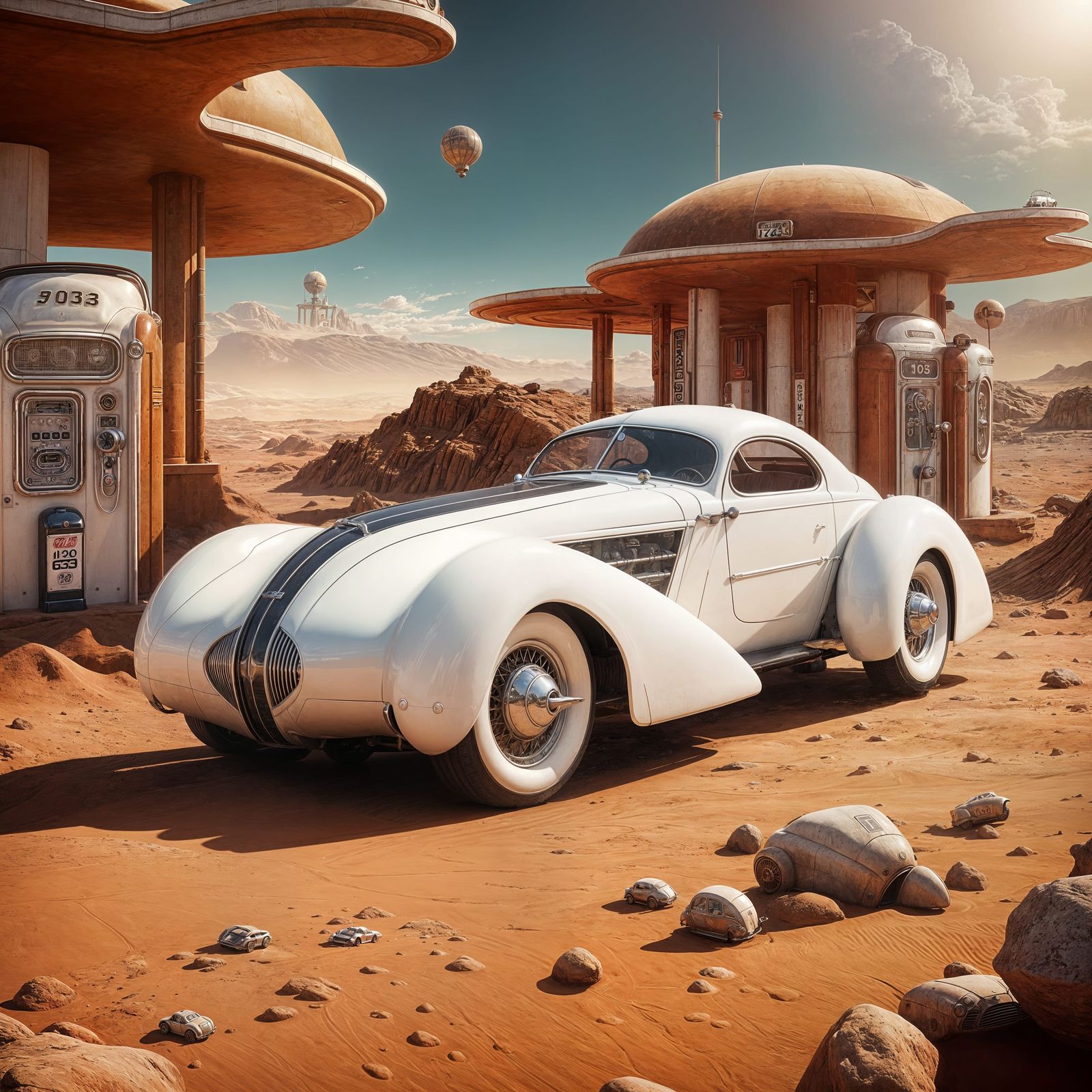 Art-Déco Coupe Super Car on Mars, Matte Painting