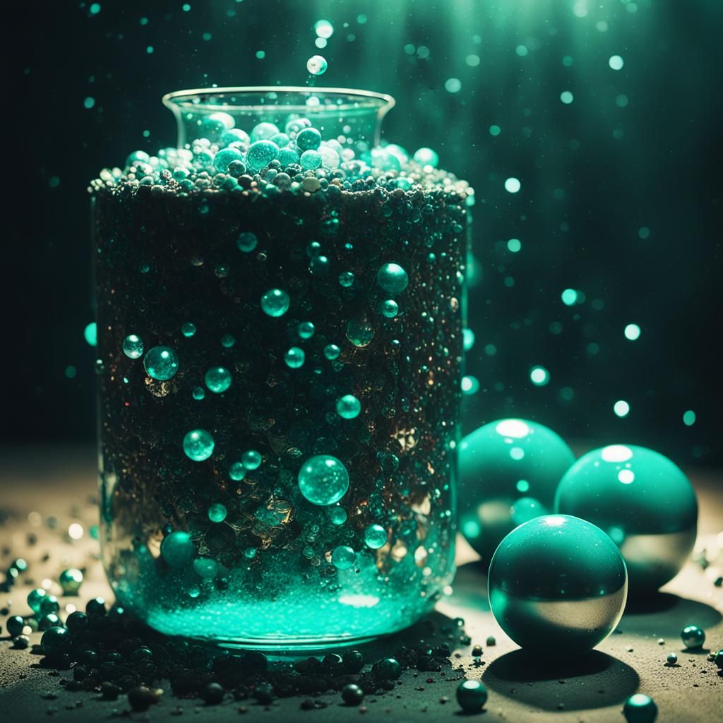 Swirling Beakers with Gems in Cinematic Lighting