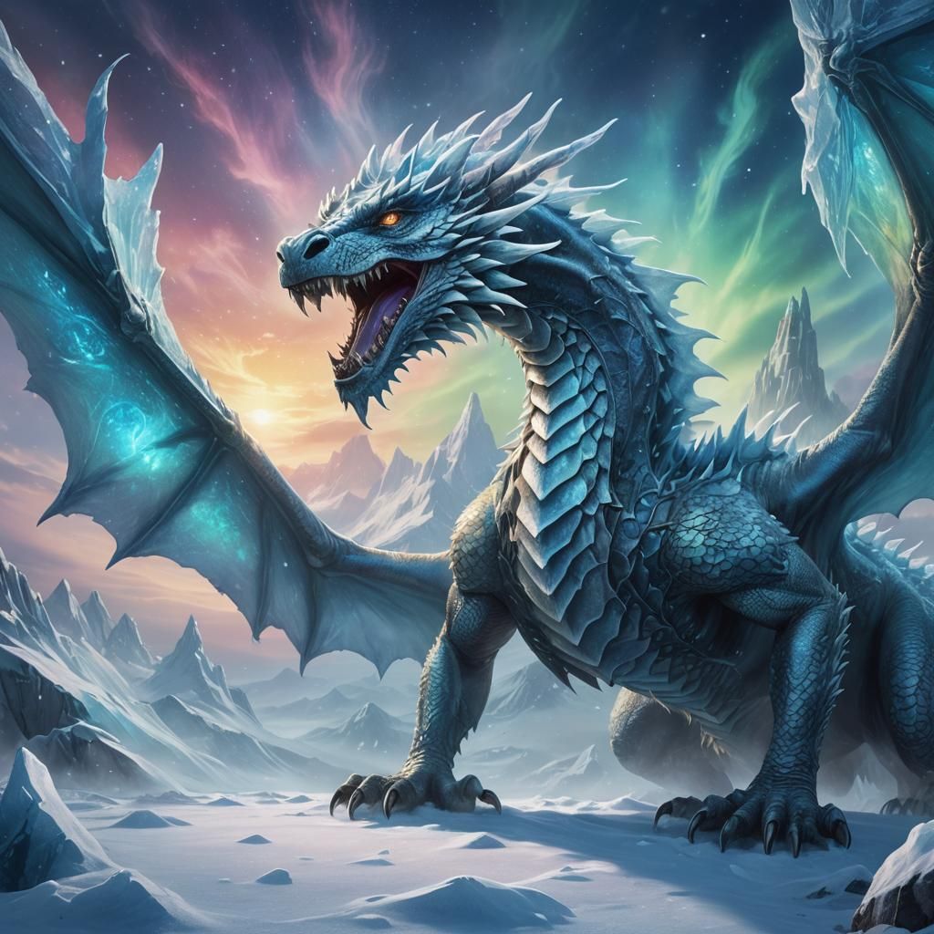 Majestic Ice Dragon in a Frozen Wasteland