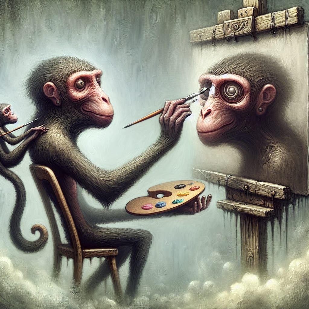 Whimsical Monkey Artists Painting Each Other in Surreal Styl...