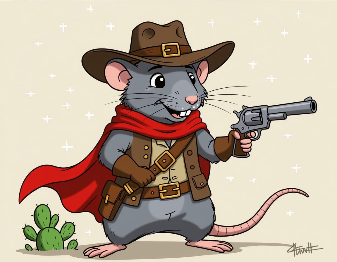 Cartoon Rat Bandit with Gun in Whimsical Style