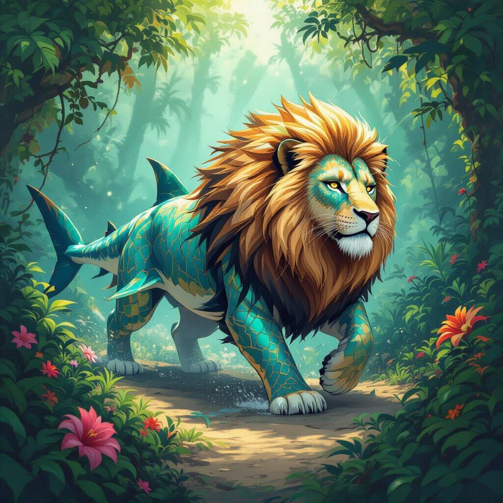 Majestic Lion Shark Hybrid in Lush Jungle