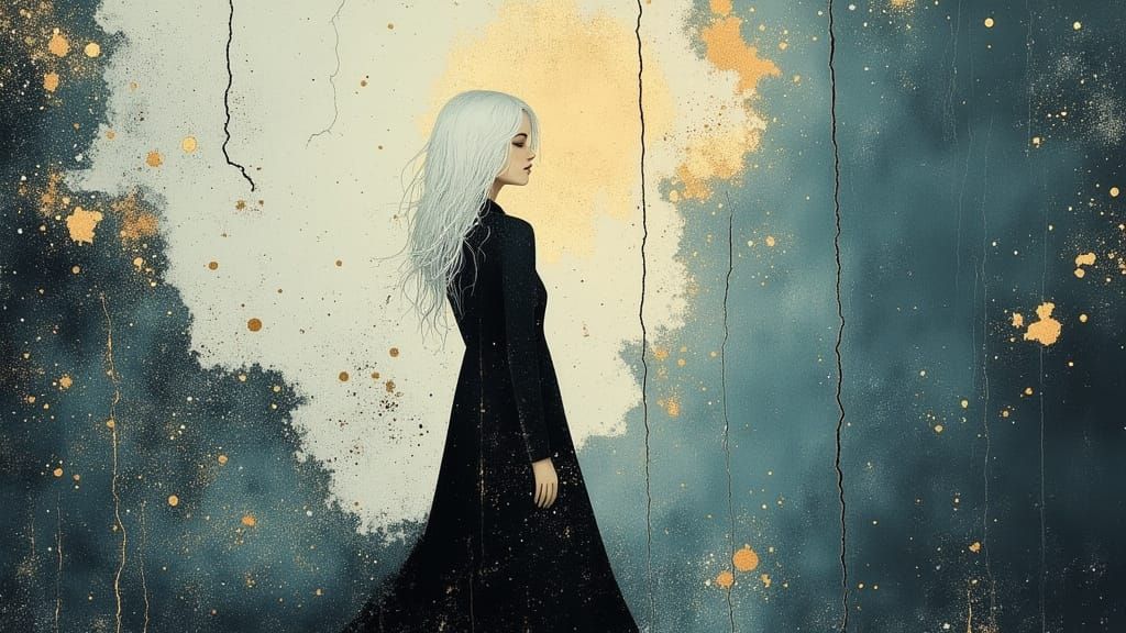 Determined Woman in Stormy Landscape