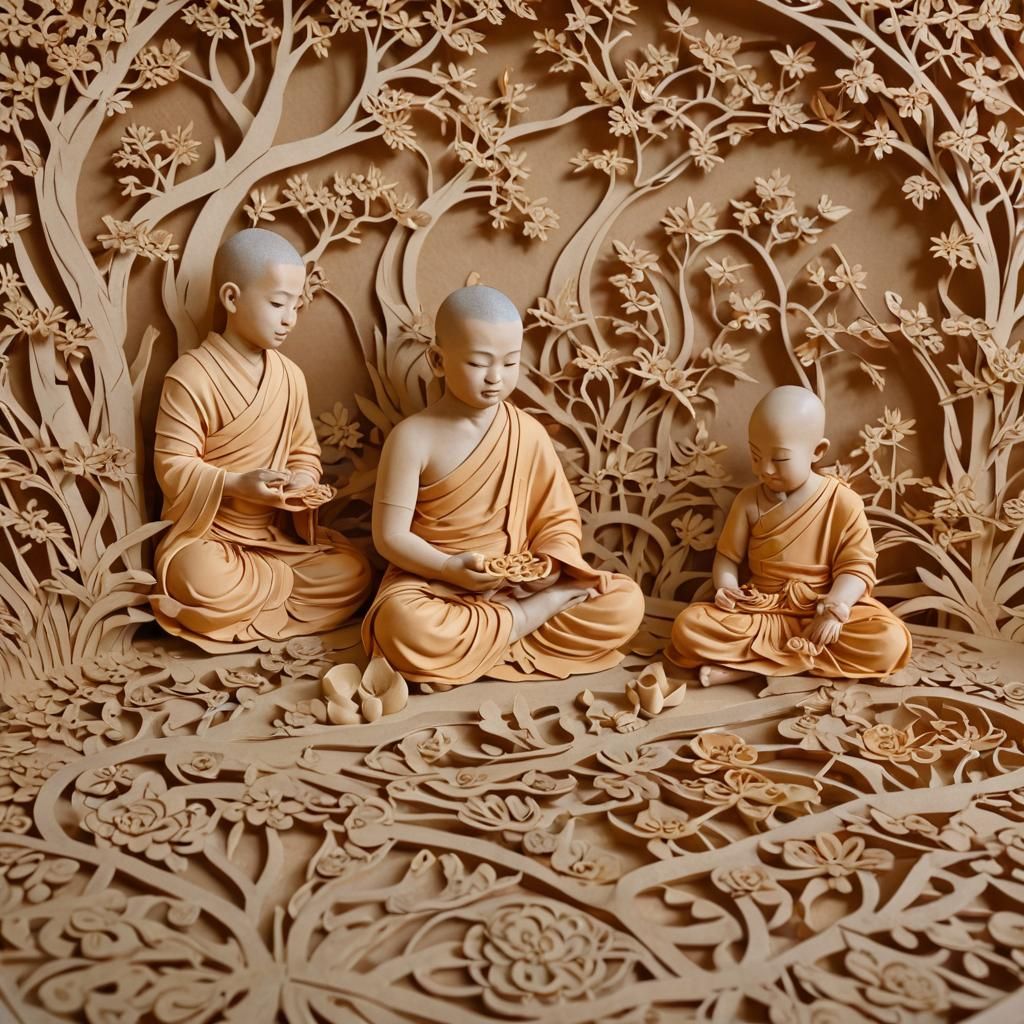 Monks Create Kirigami Masterpiece with Bright Colors