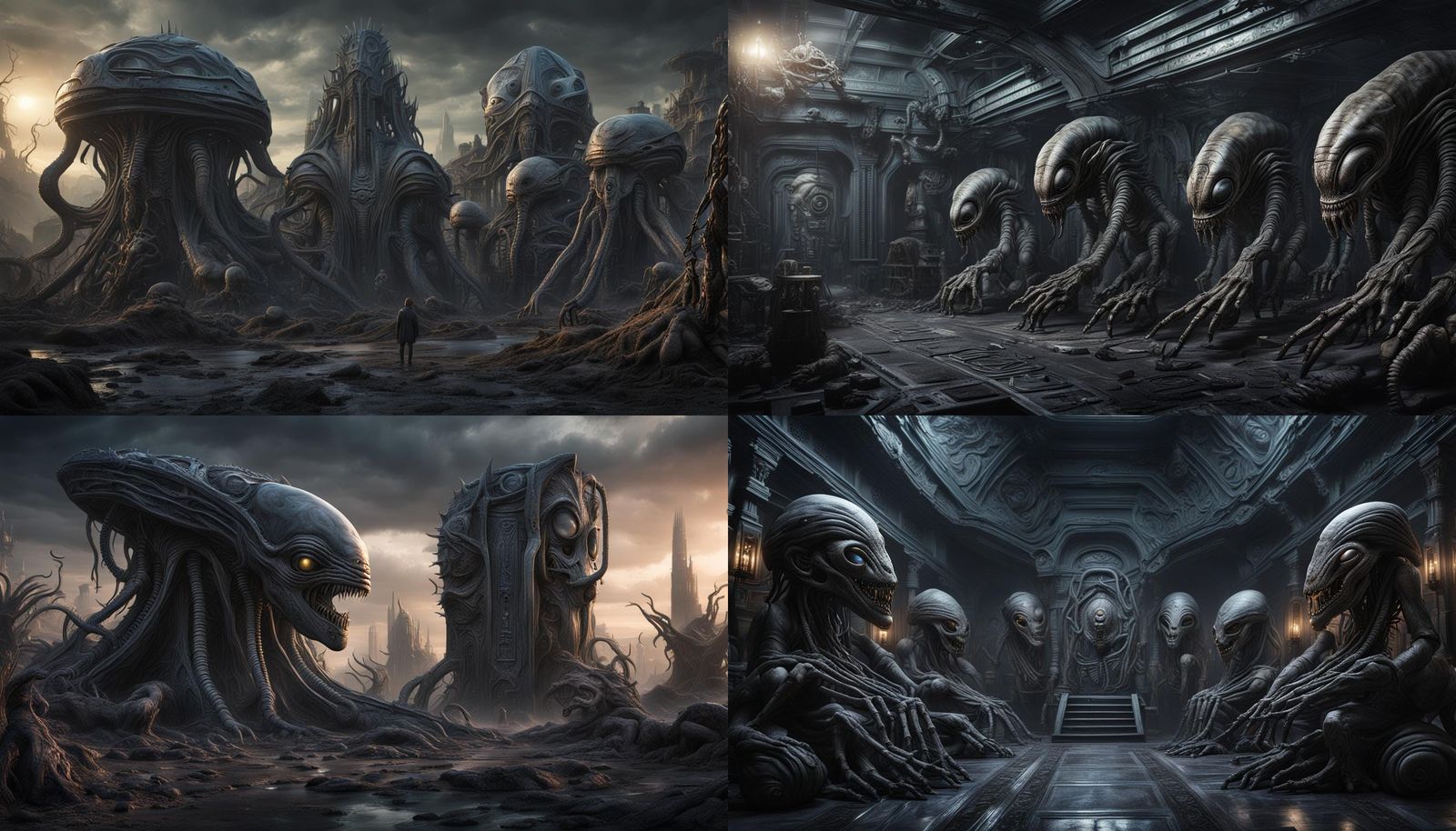Giger-Inspired Alien Monsters in Detailed Matte Painting
