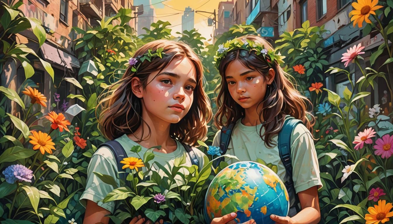 Eco-Art: Child, Globe, and Urban Jungle