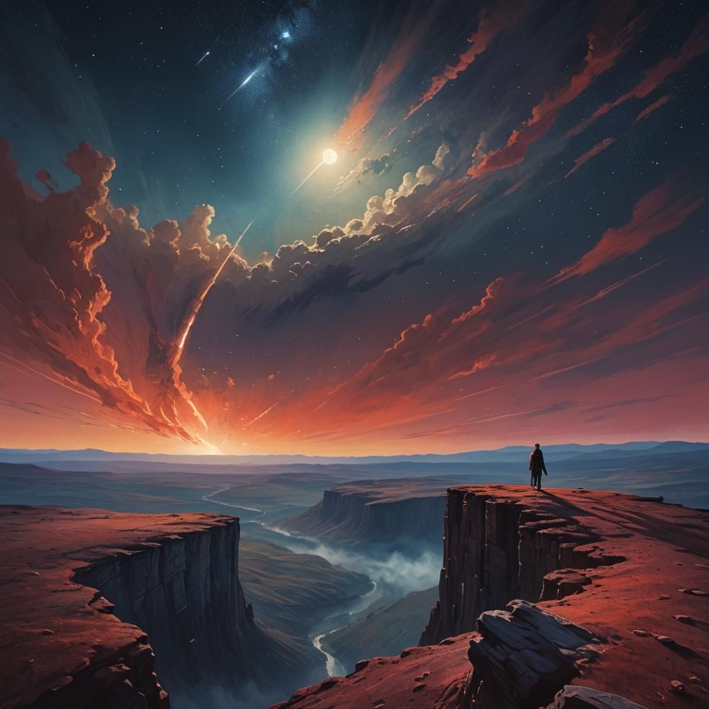 Epic Fantasy Landscape with Comet and Rothko Colors