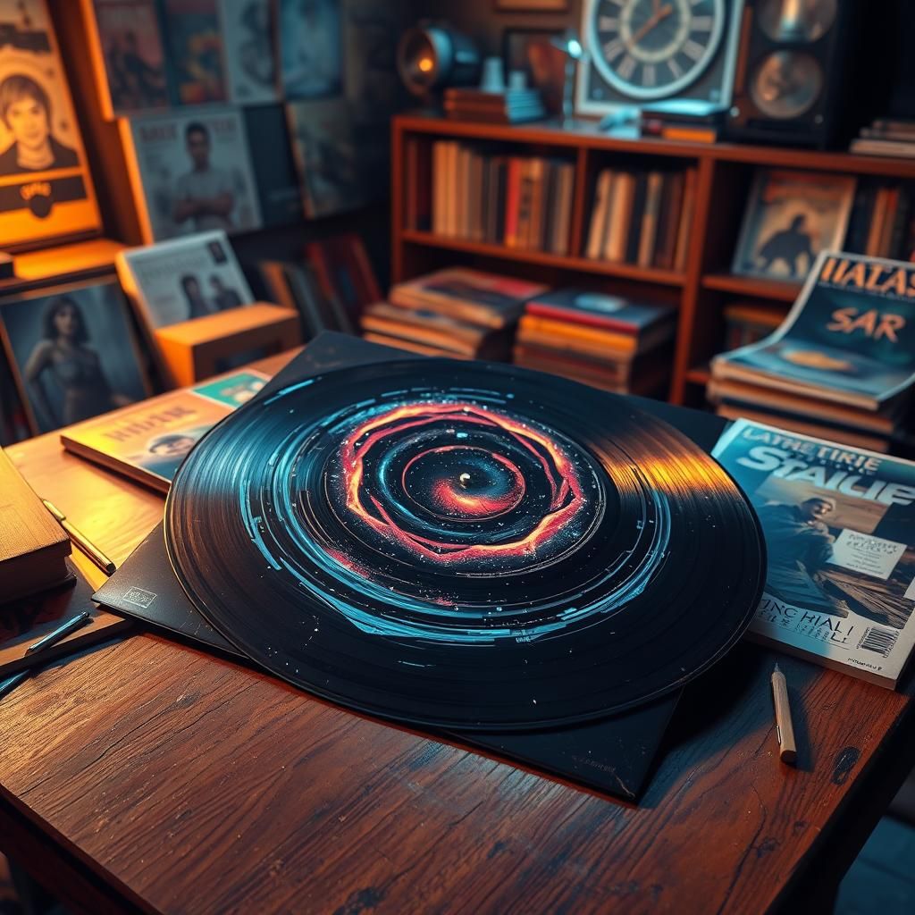 Space Vinyl Record Cover in Retro-Futuristic Style