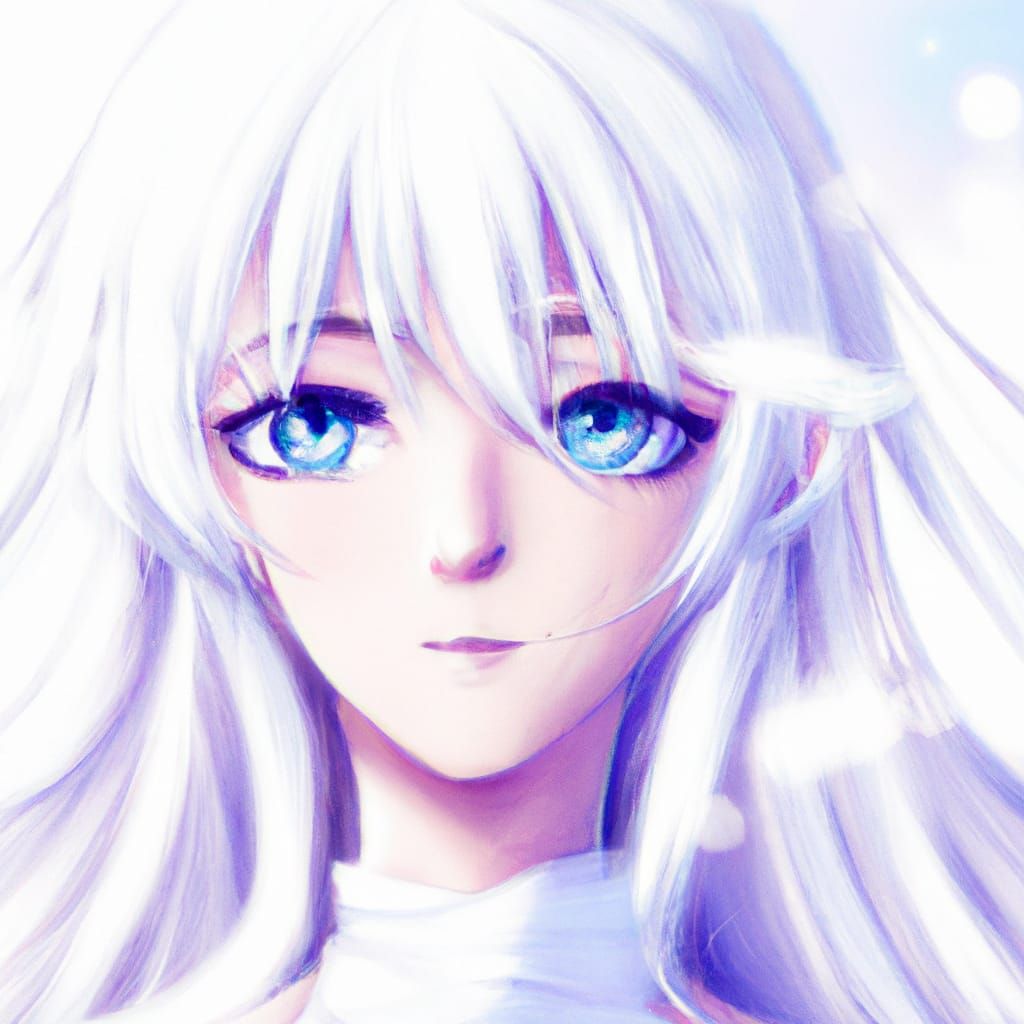 Anime Girl with Flowing White Hair