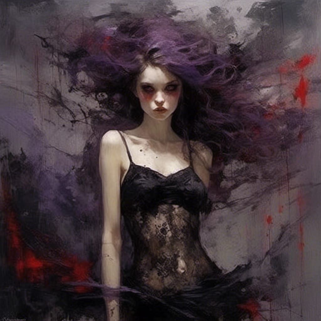 Sensual Gothic Woman Portrait in Maximalist Style