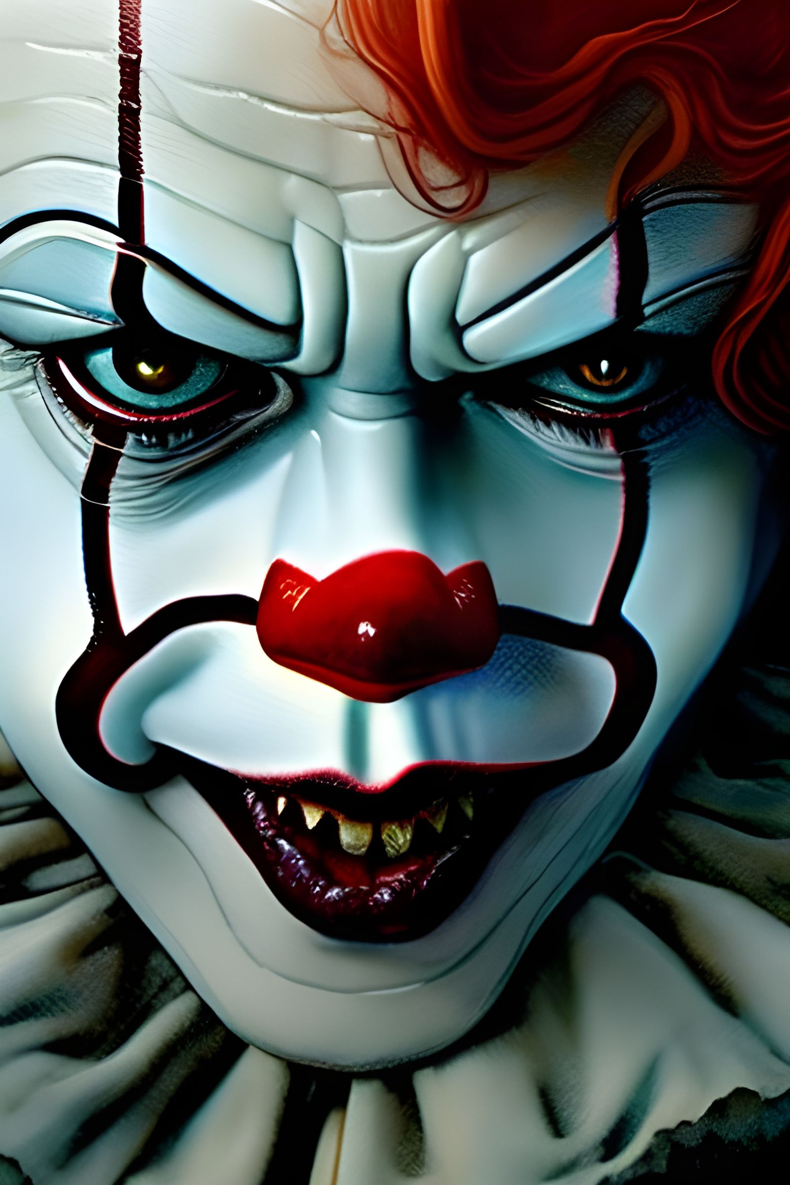 Sinister Portrait of Pennywise in Watercolor Style