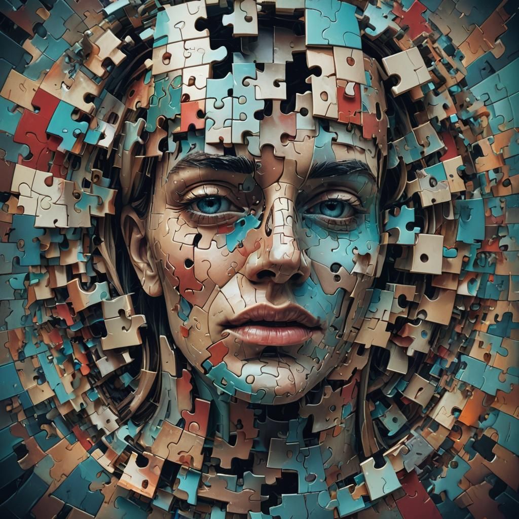 Fragmented Face: A Surreal Digital Collage in Anaglyph