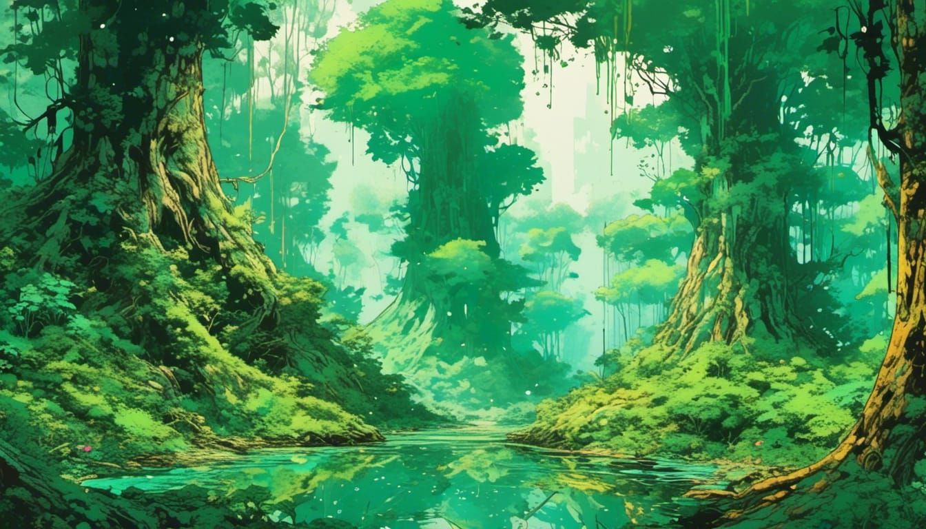 Lush Emerald Green Forest in Disney Style