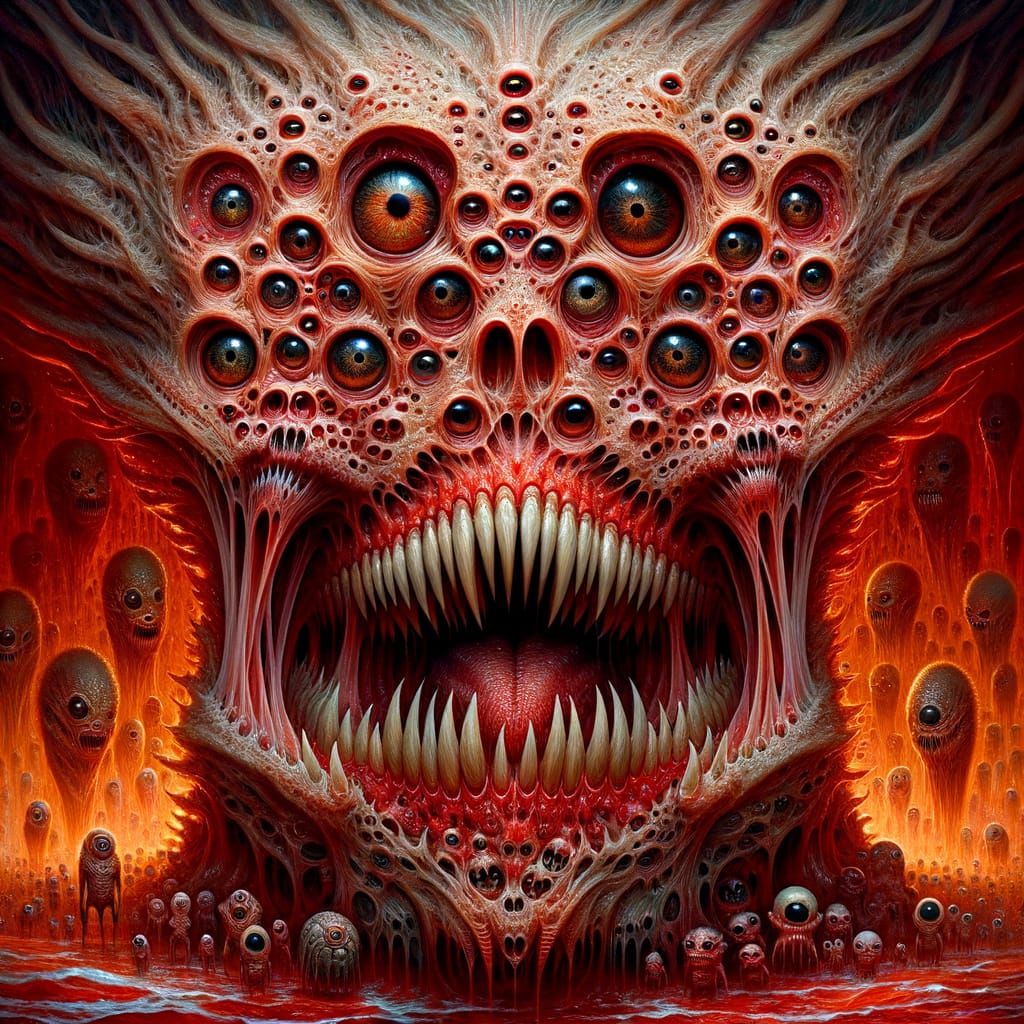 Chilling Scene of an Otherworldly Being with Shark-Like Jaws...