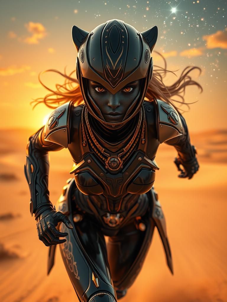 Bishoujo Warrior in Biomechanical Desert Landscape