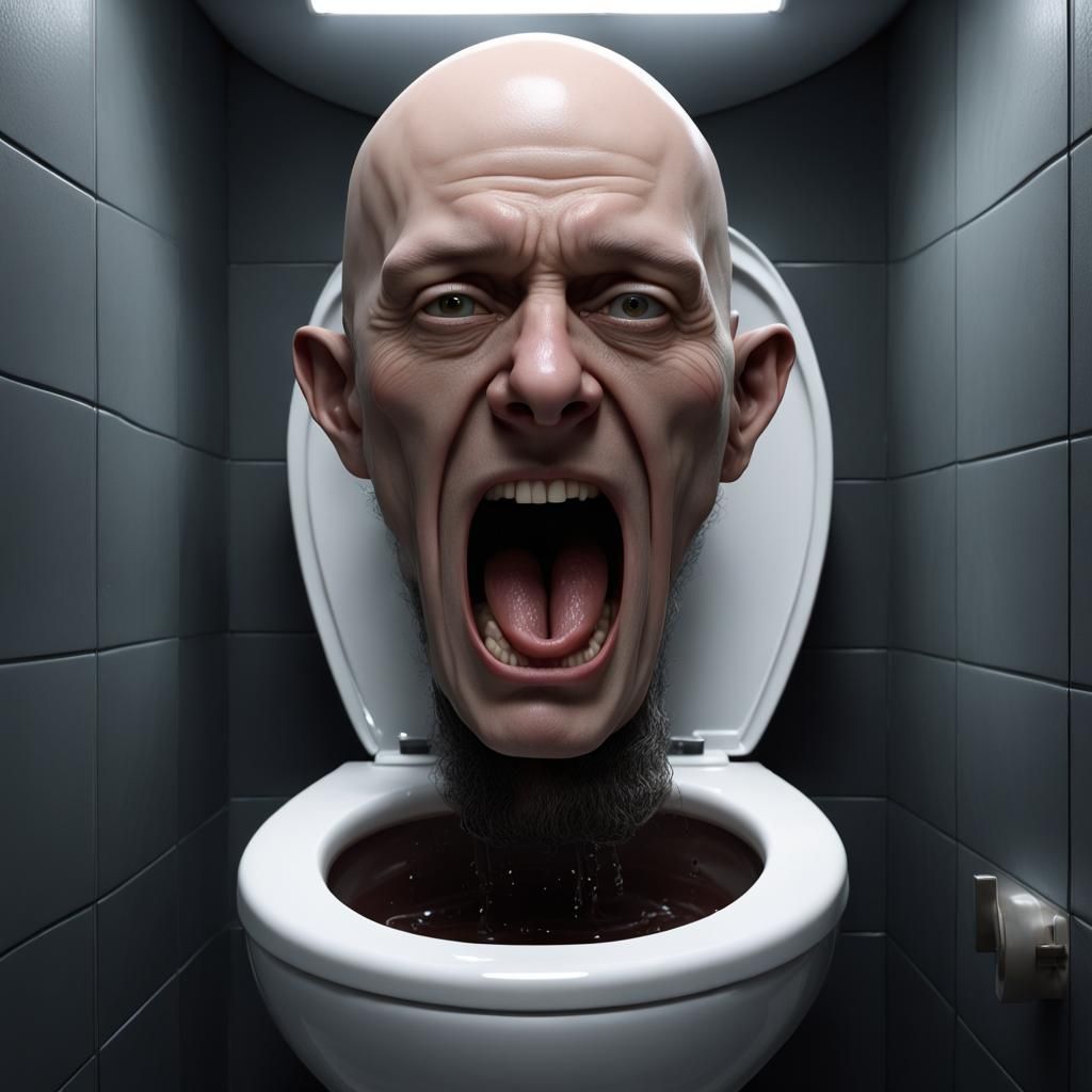 Hyperrealistic Head in Toilet: Dark Fantasy Art
