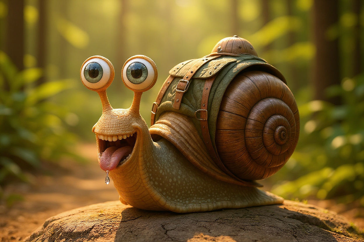Cartoon Snail Explorer in Sunny Forest Scene