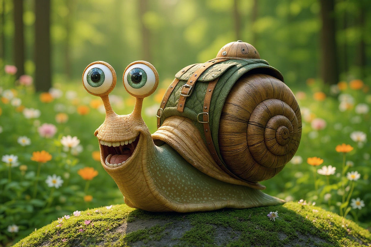 Cartoon Snail's Forest Adventure in Vibrant Colors
