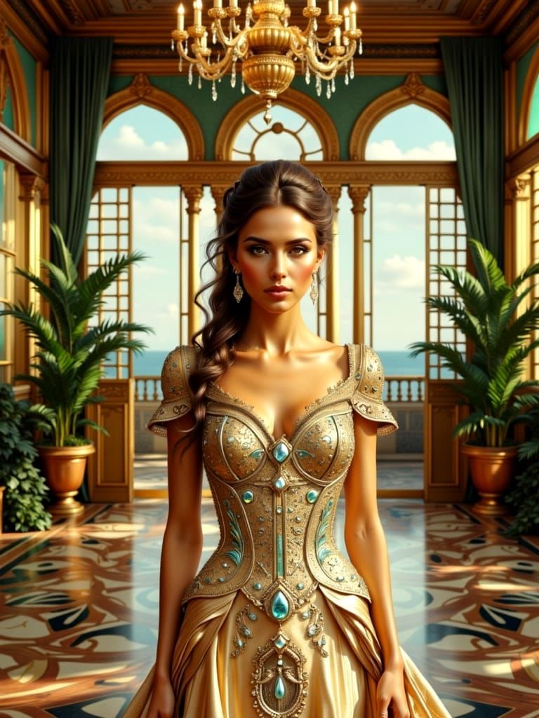 Ethereal Princess in Whimsical Ballroom