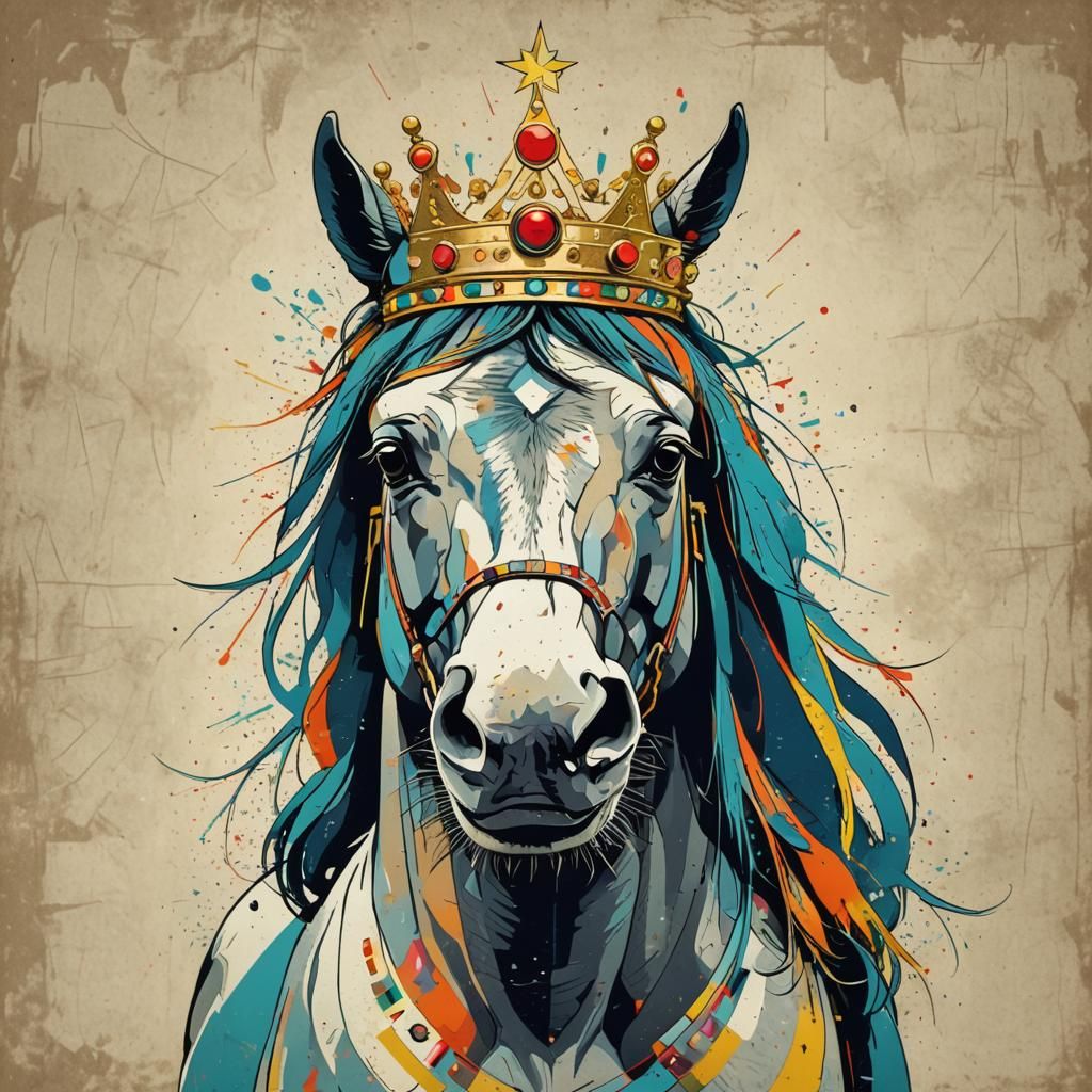 Horse with Crown in Geometric Pop Art