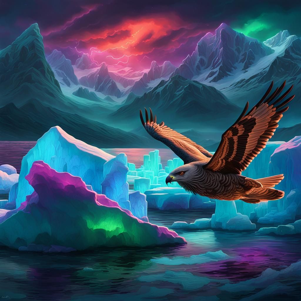 Sea Hawk Soaring in Arctic Twilight, Magic Realism