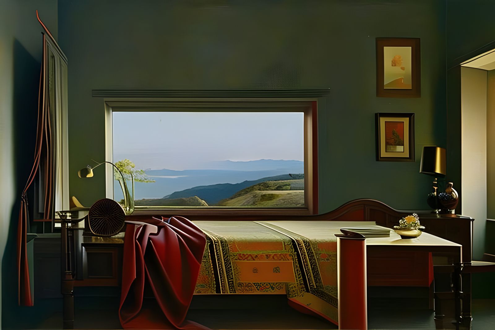 Still Life Bedroom with Billowing Curtains