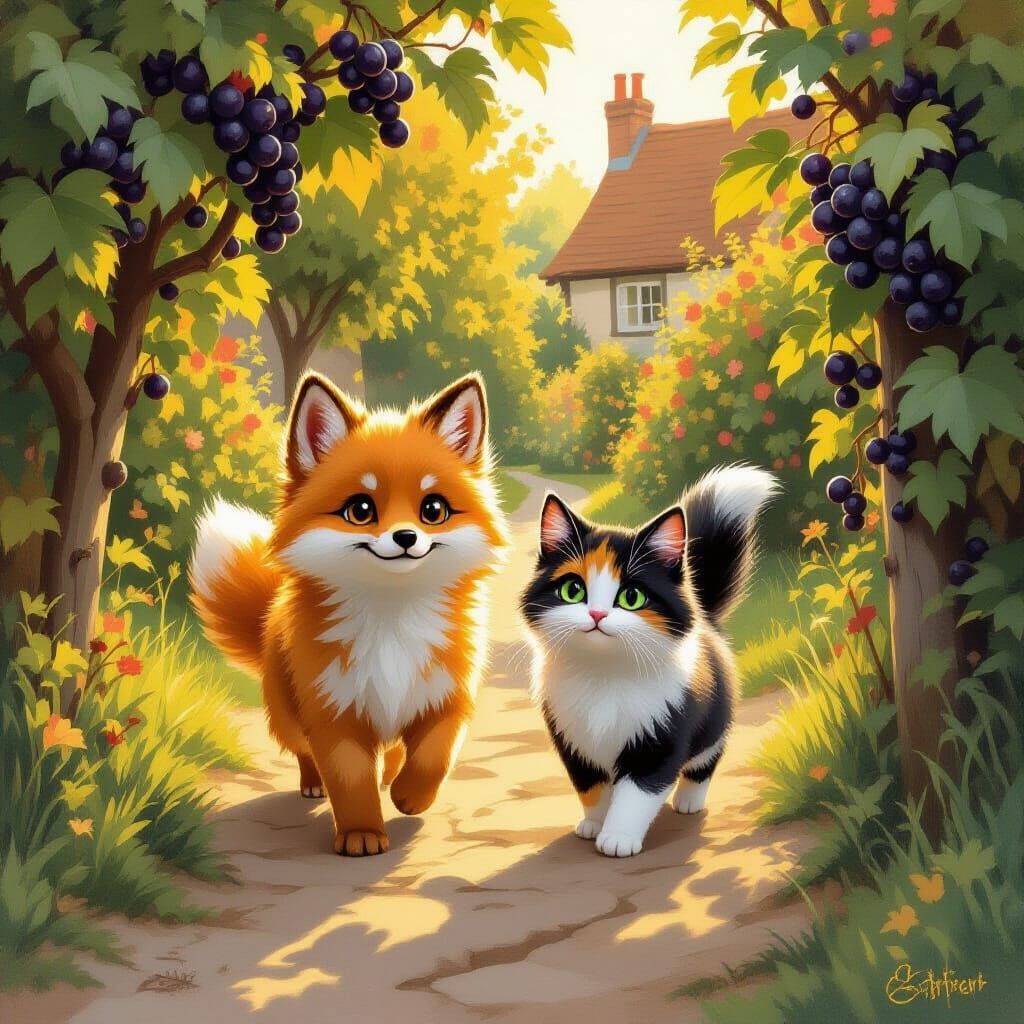 Dog and Cat Walk in Cottagecore Style