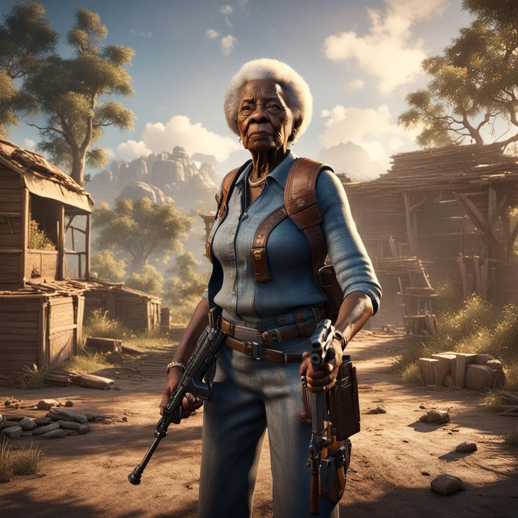 Elderly Woman Holds a Gun: 3D Game Cinematic