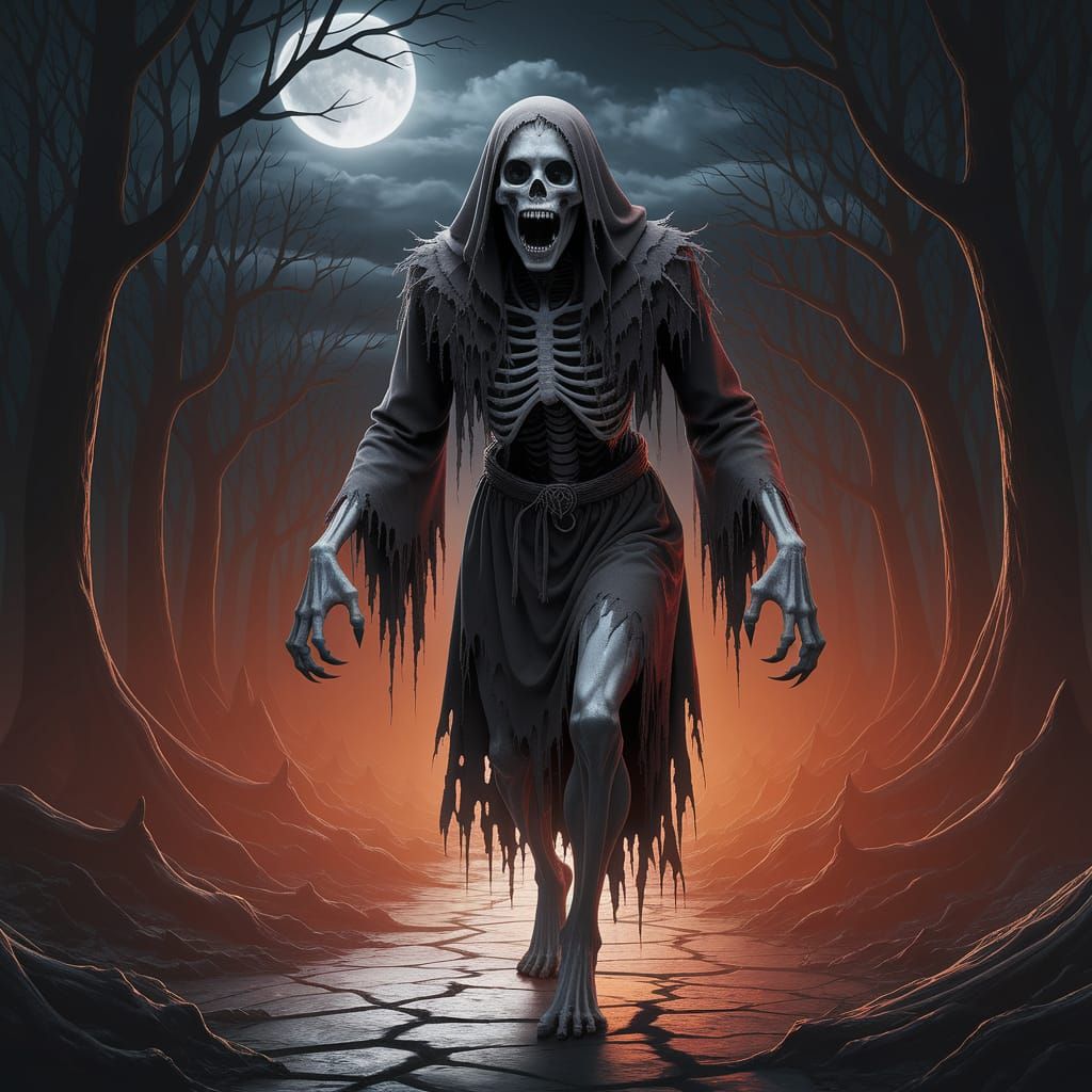 Nightmarish Faceless Creature in Shadowy Forest