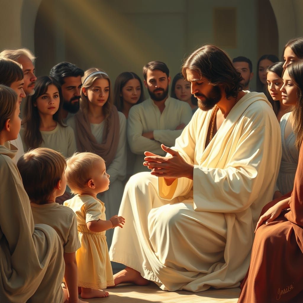 Jesus Surrounded by Children in a Heartwarming Summer Scene