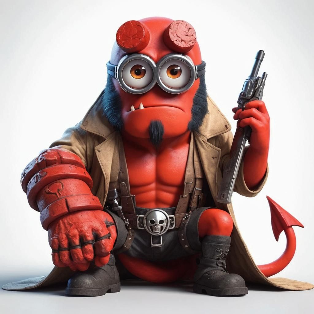 Minion as Hellboy in 3D Anime Style