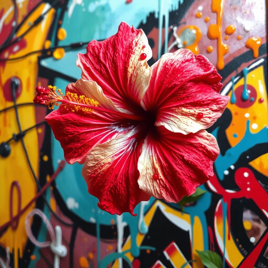Hyperrealistic Hibiscus Flower in Graffiti Art Style