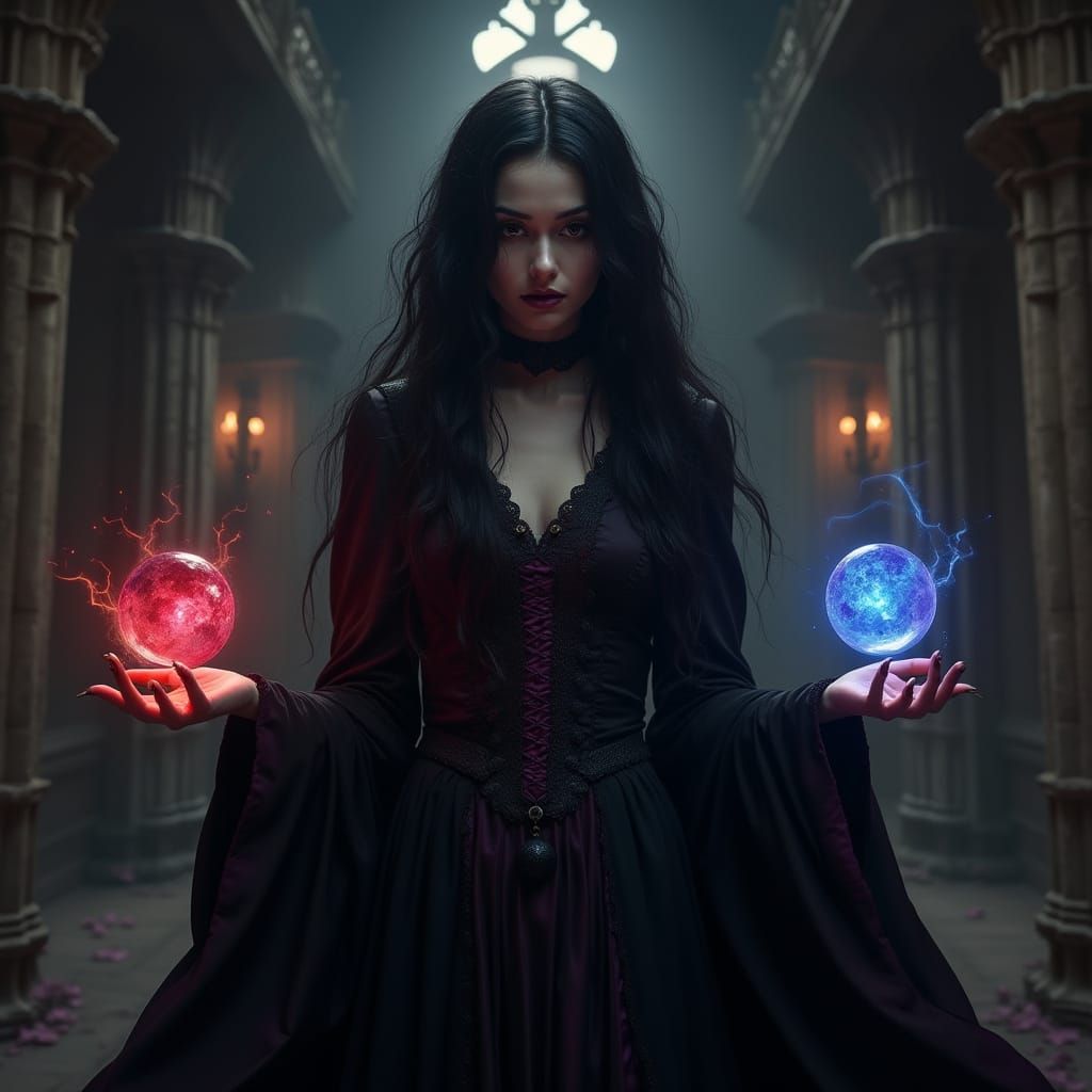Gothic Sorceress Enchants with Hypnotic Eyes and Dark Magic