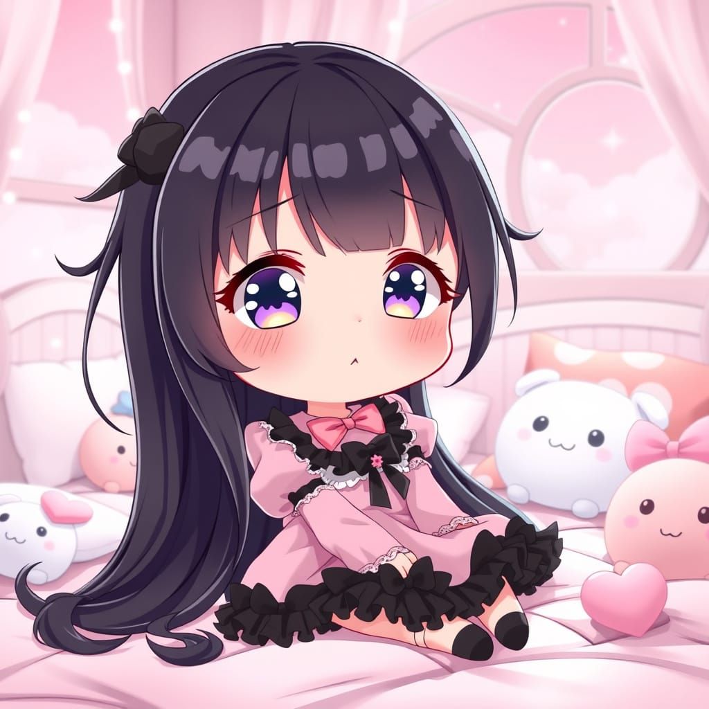 Kawaii Anime Girl in Dreamy Bedroom Scene