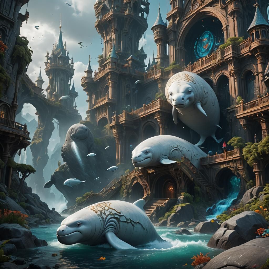 Detailed Matte Painting of a Beluga Whale