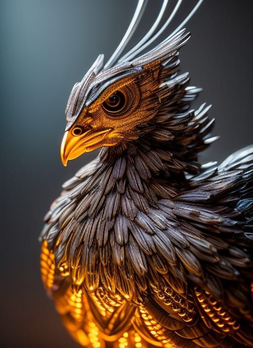 Detailed Robotic Chicken Art Inspired by Artgerm