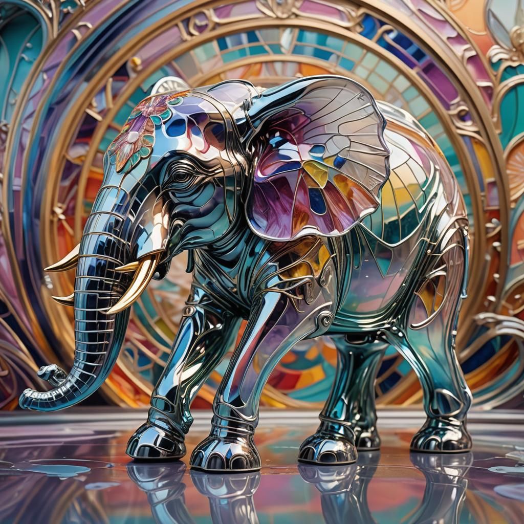 Enameled Glass Elephant in Art Nouveau Style