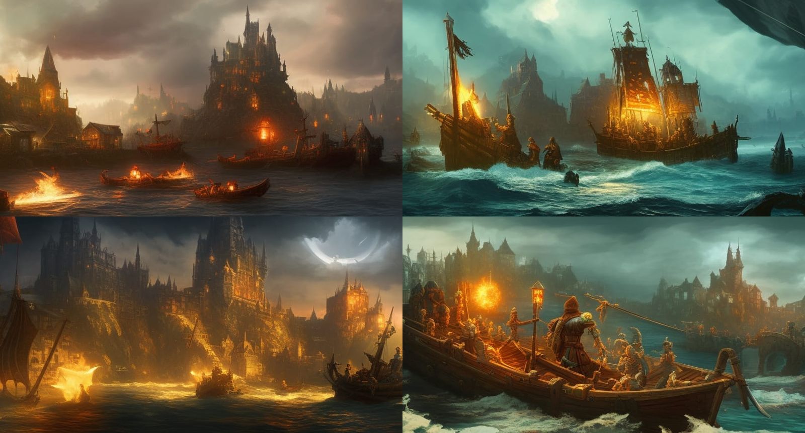 Medieval Ship at Sea in Darkest Dungeon Style