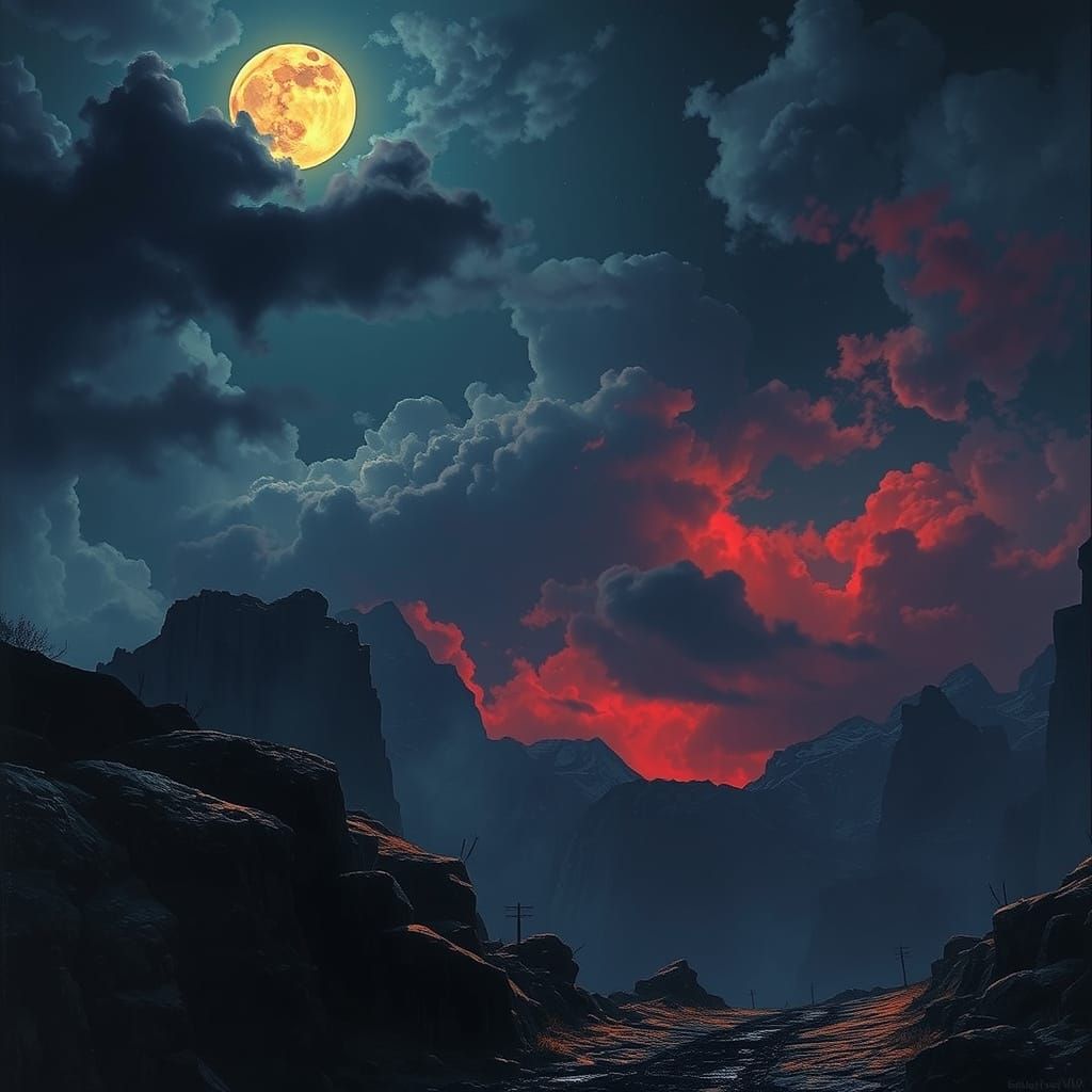 Moonlit Dreamscape in a Cyberpunk Aesthetic