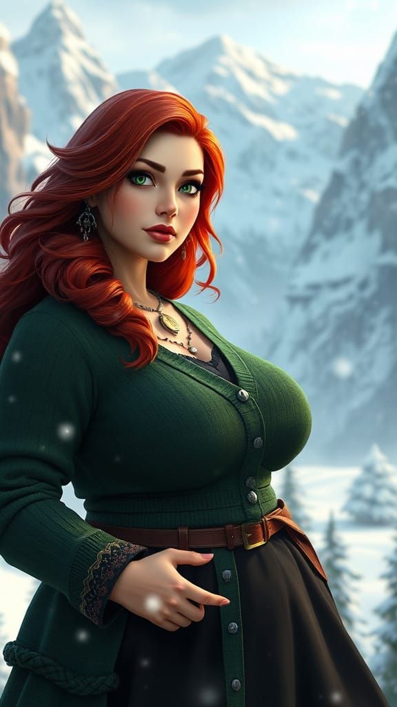 Snow-Capped Fantasy Princess in Elegant Winter Attire