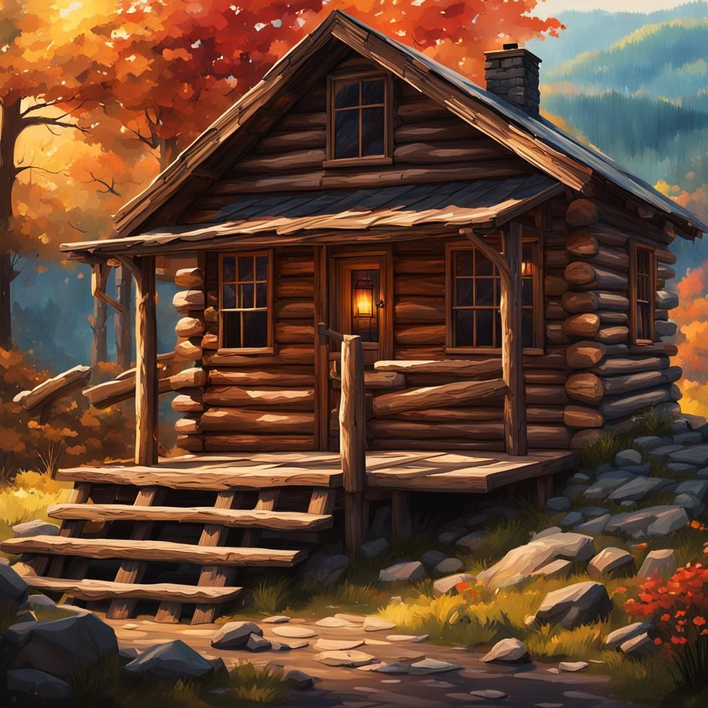 Rustic Cabin in Appalachian Mountains: Hyperrealistic Art
