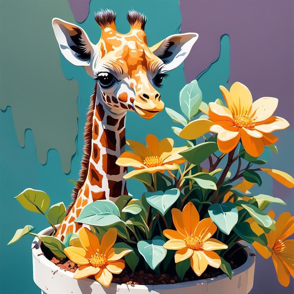 Whimsical Street Art in Pastel Hues Captures Baby Giraffe in...