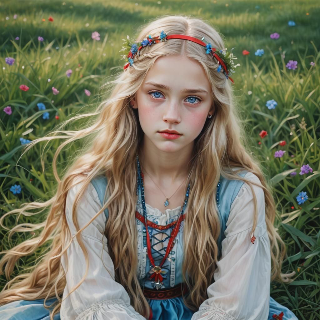 Slavic Girl Portrait in Art Nouveau Style