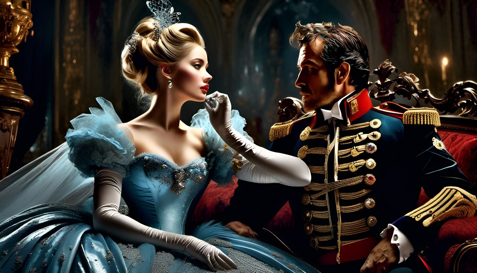 Cinderella Embraced by Bandit: A Photorealistic Artwork