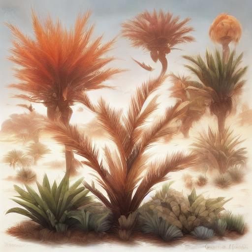 Alien Exoplanet: Vermillion Lifeforms in Technical Illustrat...